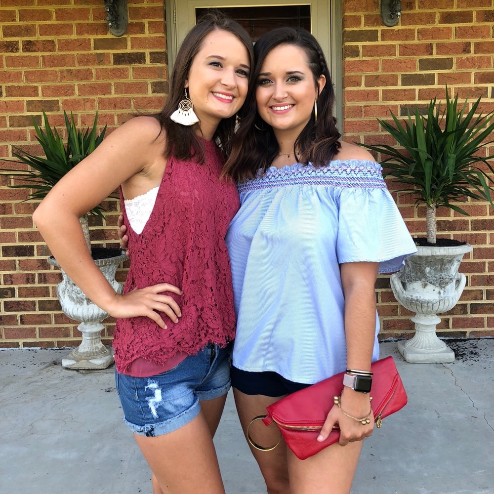 Red white and blue of the shoulder top